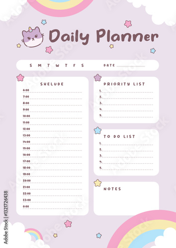 Cute cat caticorn daily planner template