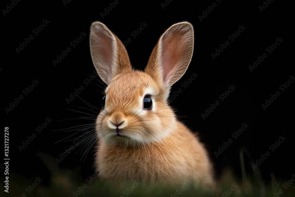 Fototapeta premium A small brown rabbit is looking at the camera