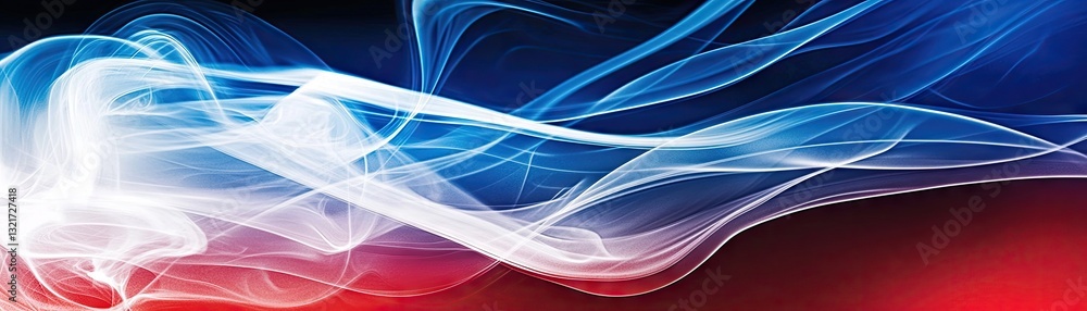 Naklejka premium Abstract red, white, blue smoke swirls; energy, freedom, technology background; website banner