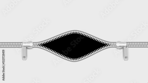 Opening Zipper On Textile Cover Element Isolated