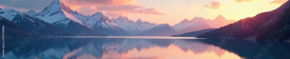 Sunlit peaks, snow-capped summits reflecting in calm water, snow, reflection, awesome Sunlit peaks, snow-capped summits reflecting in calm water, snow, reflection, awesome