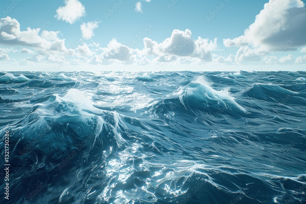 Endless blue ocean with rhythmic waves and soft sunlight offers a tranquil experience under a clear sky Endless blue ocean with rhythmic waves and soft sunlight offers a tranquil experience under a clear sky