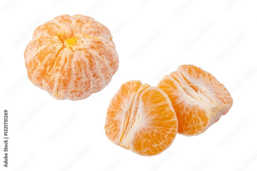 Fresh and juicy peeled tangerine isolated on transparent background Fresh and juicy peeled tangerine isolated on transparent background