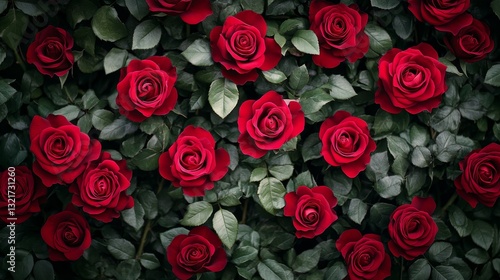 Fototapeta Naklejka Na Ścianę i Meble -  red roses background, top view