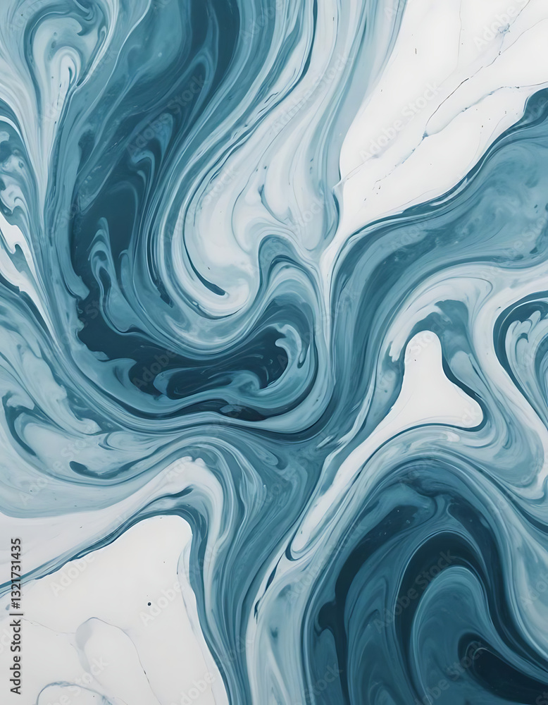 Fototapeta premium Teal and White Fluid Art - Modern Abstract Canvas