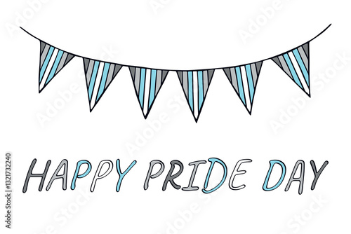 Colorful garland Demiboy pride flag Happy pride day LGBTQIA community Pride Month Vector hand drawn doodle for posters, stickers, logo, cards