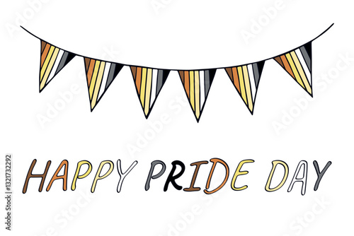Colorful garland Bear brotherhood pride flag Happy pride day LGBTQIA community Pride Month Vector hand drawn doodle for posters, stickers, logo, cards