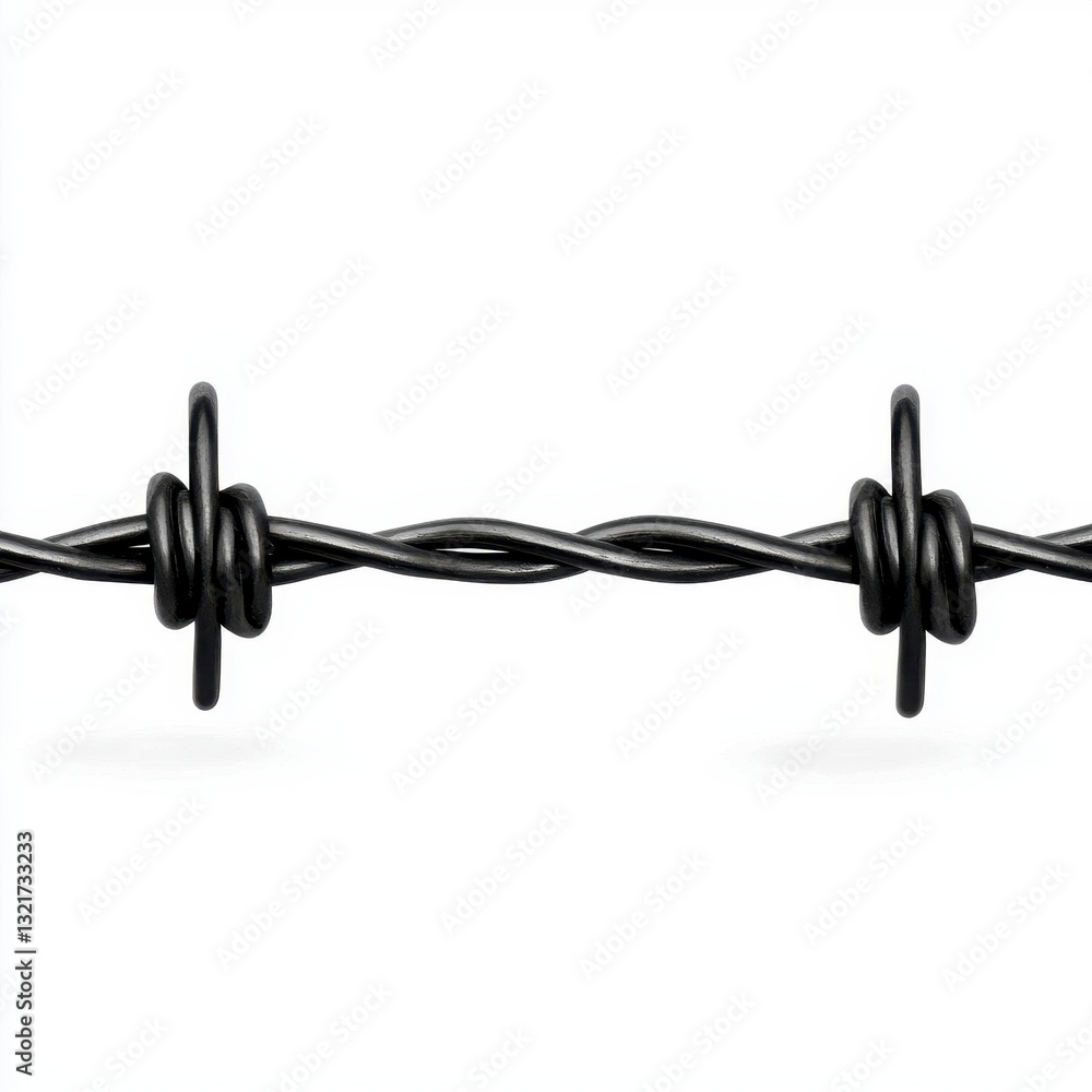 Black Barbed Wire Close up on White Background Black Barbed Wire Close up on White Background
