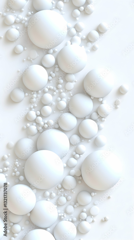 White spheres of varying sizes clustered together on a white background A minimalist design White spheres of varying sizes clustered together on a white background A minimalist design