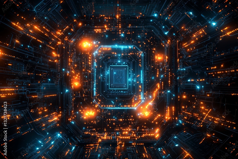 Cybernetic labyrinth: Abstract technological circuit board network illustration Cybernetic labyrinth: Abstract technological circuit board network illustration