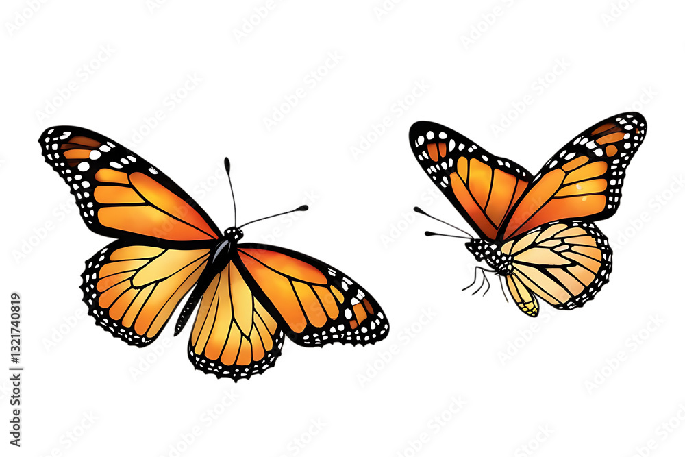 Fototapeta premium Monarch Butterfly Illustration with Watercolor Floral Elements on Black Background