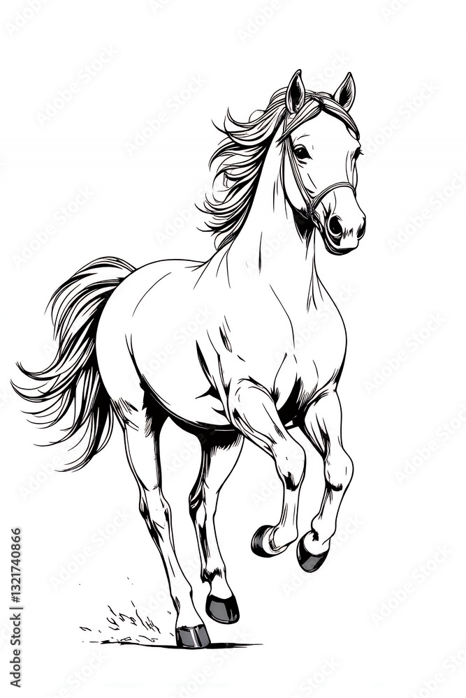 Obraz premium Majestic White Horse Galloping Dynamic Line Art Equestrian Illustration
