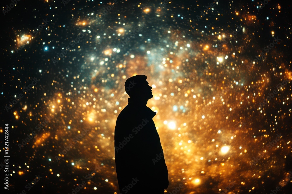Silhouette of a man watching fireworks, Fireworks background Silhouette of a man watching fireworks, Fireworks background