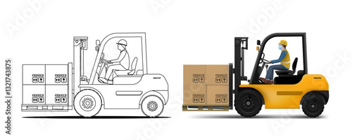 Cartoon And 3D Style Forklift Vehicle With Driver