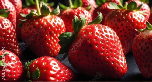 Obraz na płótnie Fresh strawberry fruits food background. Top view, flat lay w salonie