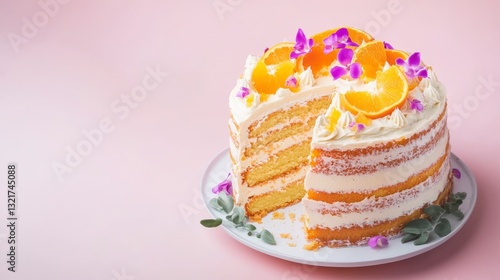 Orange Cake with Elegant Purple Flowers: A Celebration Cake