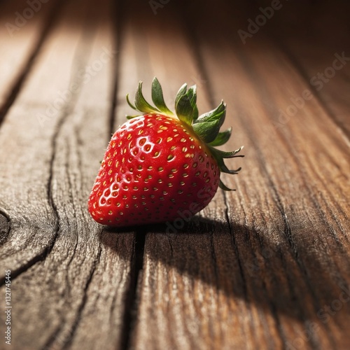 Obraz na płótnie Single fresh strawberry fruit on wooden table. w salonie