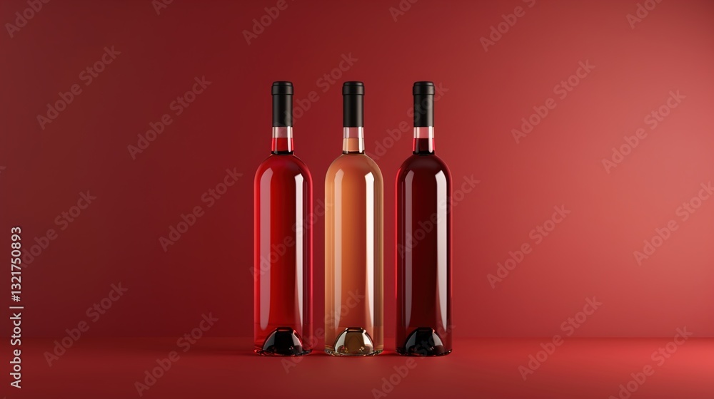 Red, Rosé, and White Wine Glasses Isolated on a Red Background Red, Rosé, and White Wine Glasses Isolated on a Red Background