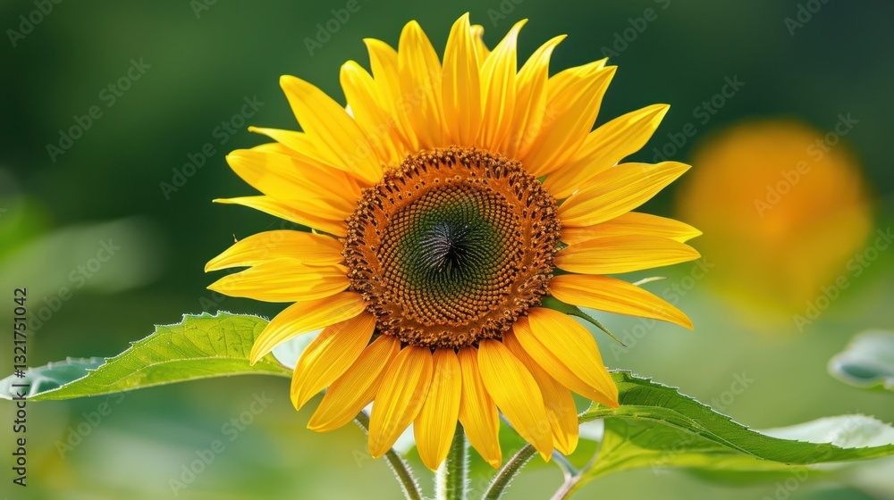Vibrant sunflower in a garden setting, with blurred greenery background Vibrant sunflower in a garden setting, with blurred greenery background
