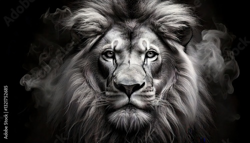 Surreal Lion Face Created with Wisps of Digital Smoke – Artistic Expression