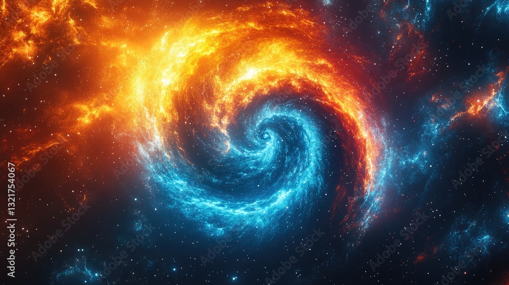 Cosmic swirl, fire and ice nebula, space background, digital art Cosmic swirl, fire and ice nebula, space background, digital art