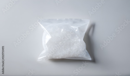 Obraz na płótnie Salt in transparent plastic pouch bag on grey background w salonie