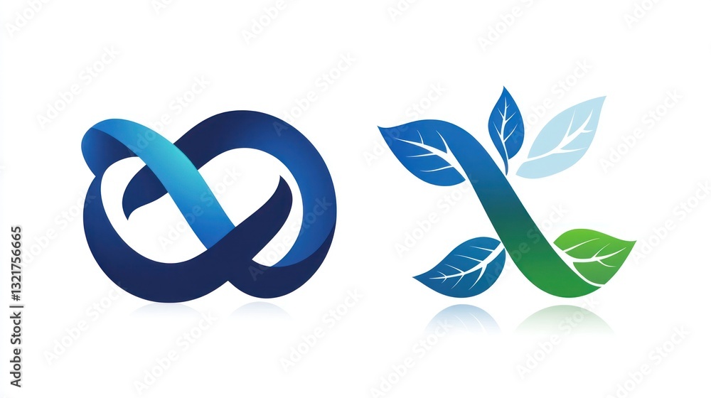Abstract logo design, infinity symbol, leaves, branding, vector art, for use in web and print Abstract logo design, infinity symbol, leaves, branding, vector art, for use in web and print