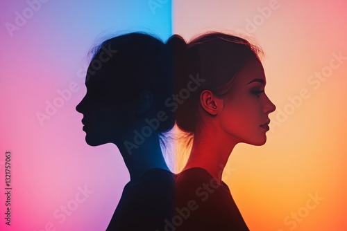 Dual Silhouette Portrait with Colorful Gradient Backgrounds