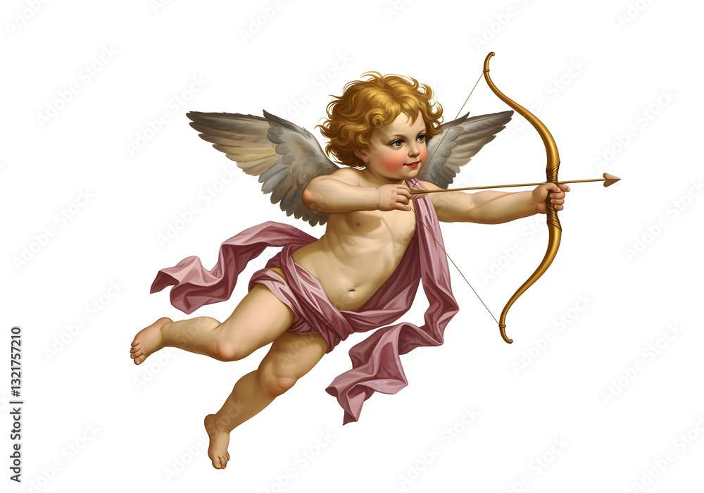Fototapeta premium vintage cherub illustration with wings and golden hair 
