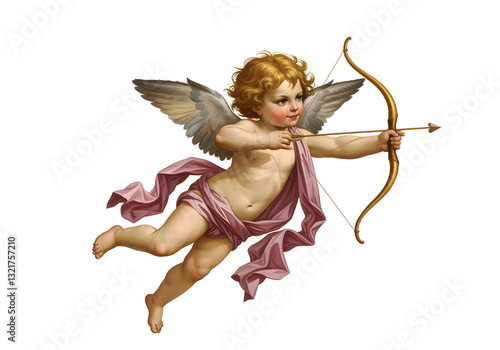 vintage cherub illustration with wings and golden hair
