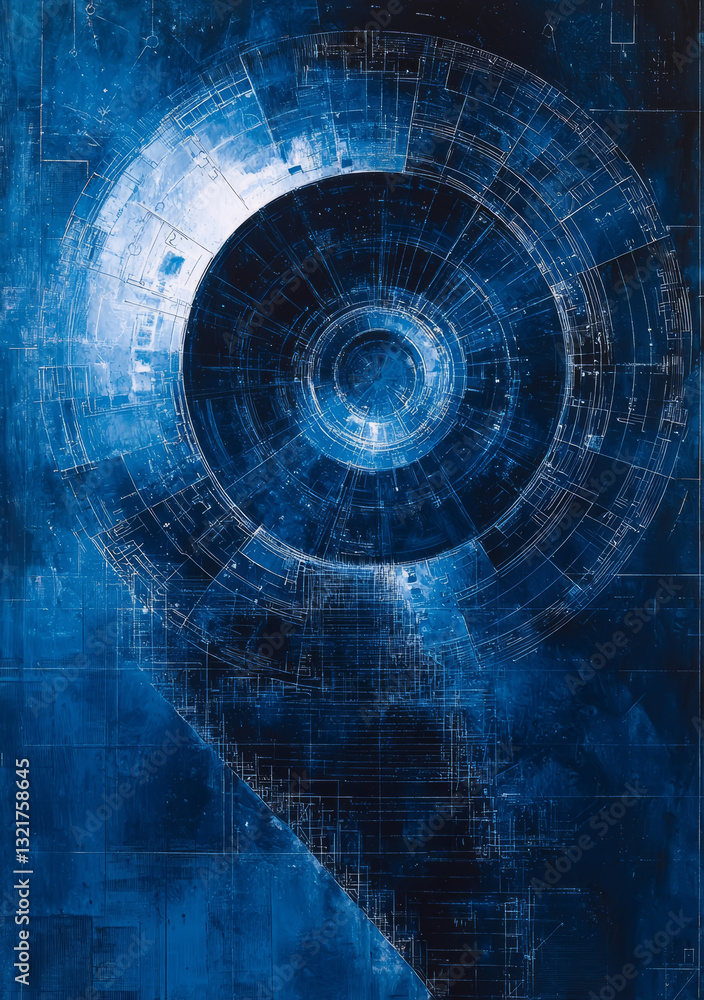 abstract patterns in the form of swirling blue tunnels