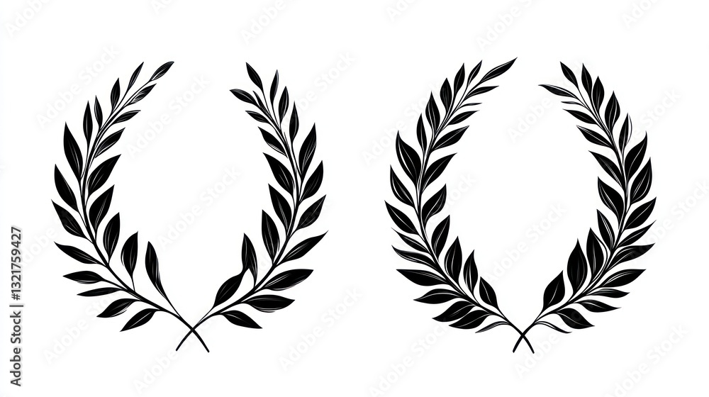 Fototapeta premium Two Elegant Laurel Wreaths Isolated on White Background. Possible use Graphic Design Element