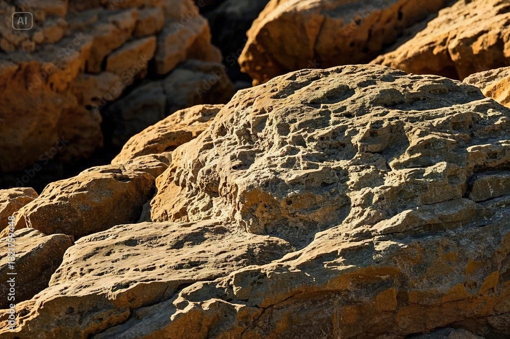 Photograph of a textured rock face, showing the intricate details of the stone's surface Photograph of a textured rock face, showing the intricate details of the stone's surface