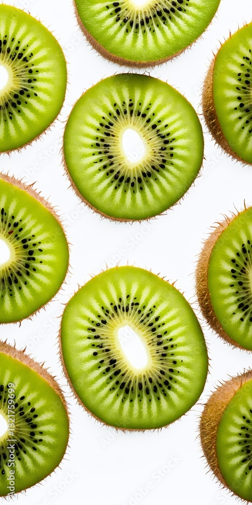Sliced delicious ripe kiwi fruit on white. Top view