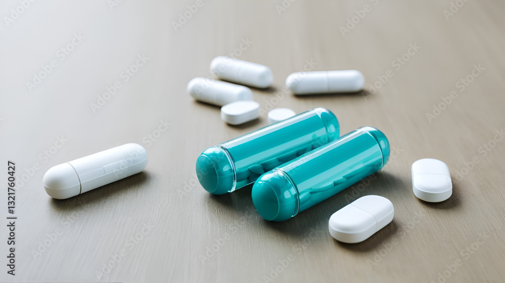 Collection of pill medication on table medical concept Collection of pill medication on table medical concept