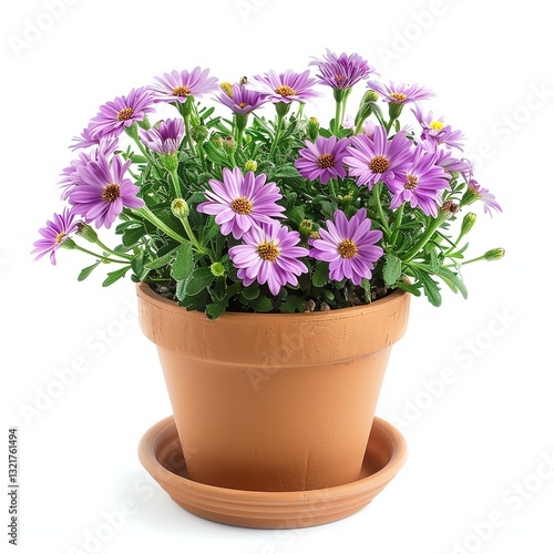 Wallpaper Mural Blooming Purple Daisies in Clay Pot Brings Springtime Joy Indoors Torontodigital.ca