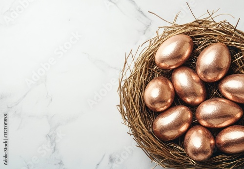 Wallpaper Mural Shiny Bronze Eggs in Nest on Marble Table Top for Easter Torontodigital.ca
