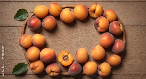 Obraz na płótnie Apricot fruits on wooden rustic table. Top view flat lay w salonie