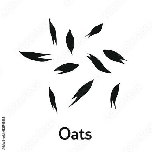 Black oat grains icon with text 'Oats' on a white background, simple agricultural vector illustration.