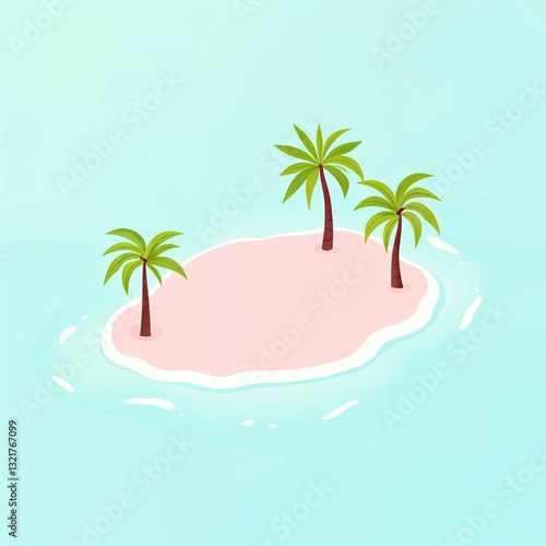 Cartoon Pink Island Whimsical Tropical Getaway Against Turquoise Water