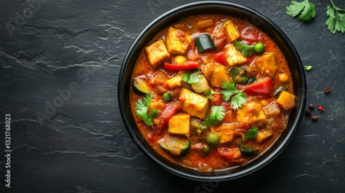 Wallpaper Mural A beautiful black bowl holds a hearty serving of Veg Kolhapuri, brimming with colorful vegetables and aromatic spices Torontodigital.ca