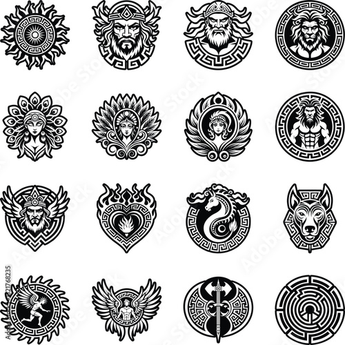 Collection of Glyph Ancient Greek Mythology Icons 

