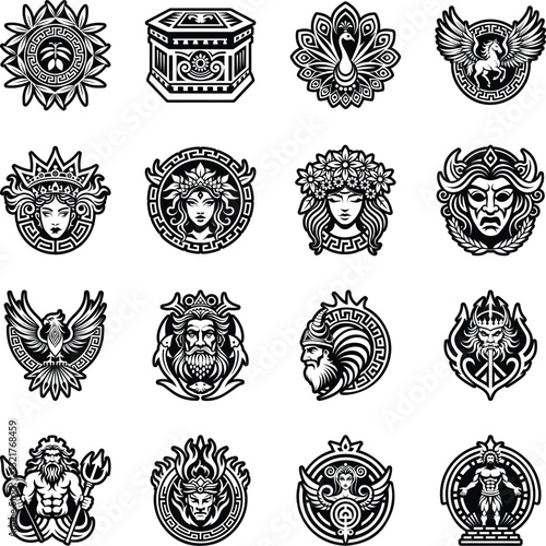 Collection of Greek Culture Symbols Glyph Icons 

