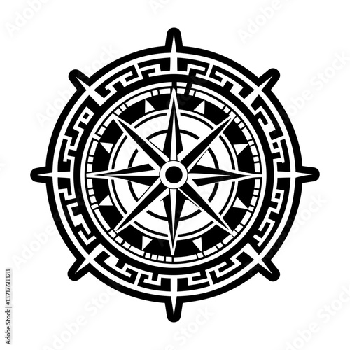 A glyph style icon of celestial compass symbol