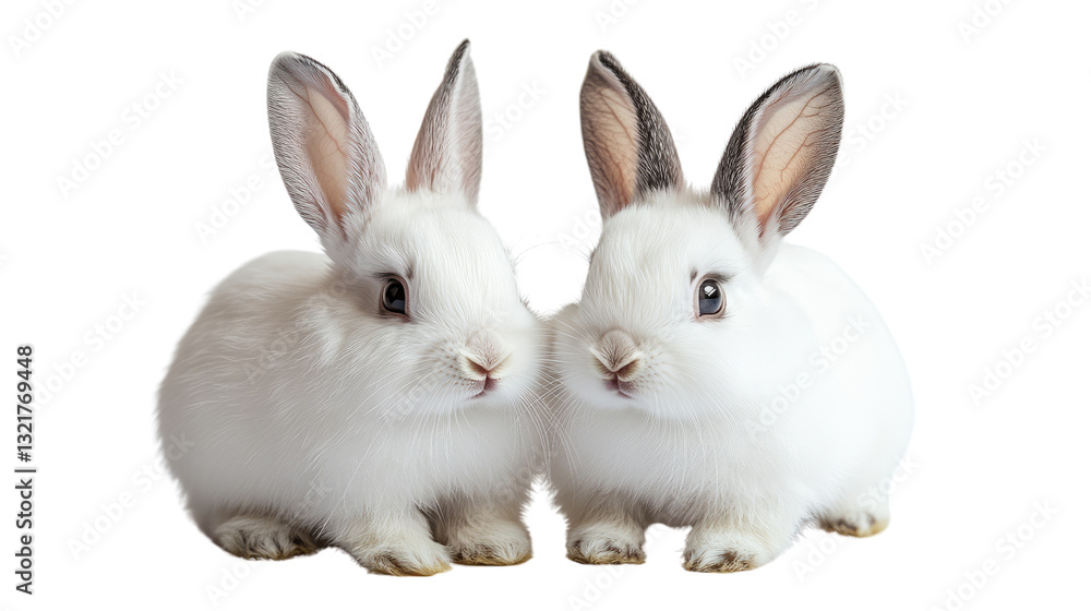 Obraz premium Cuteness Overload: Two adorable rabbits sit side by side, their fluffy white fur and long ears creating a picture of pure innocence and charm, ready to melt your heart.