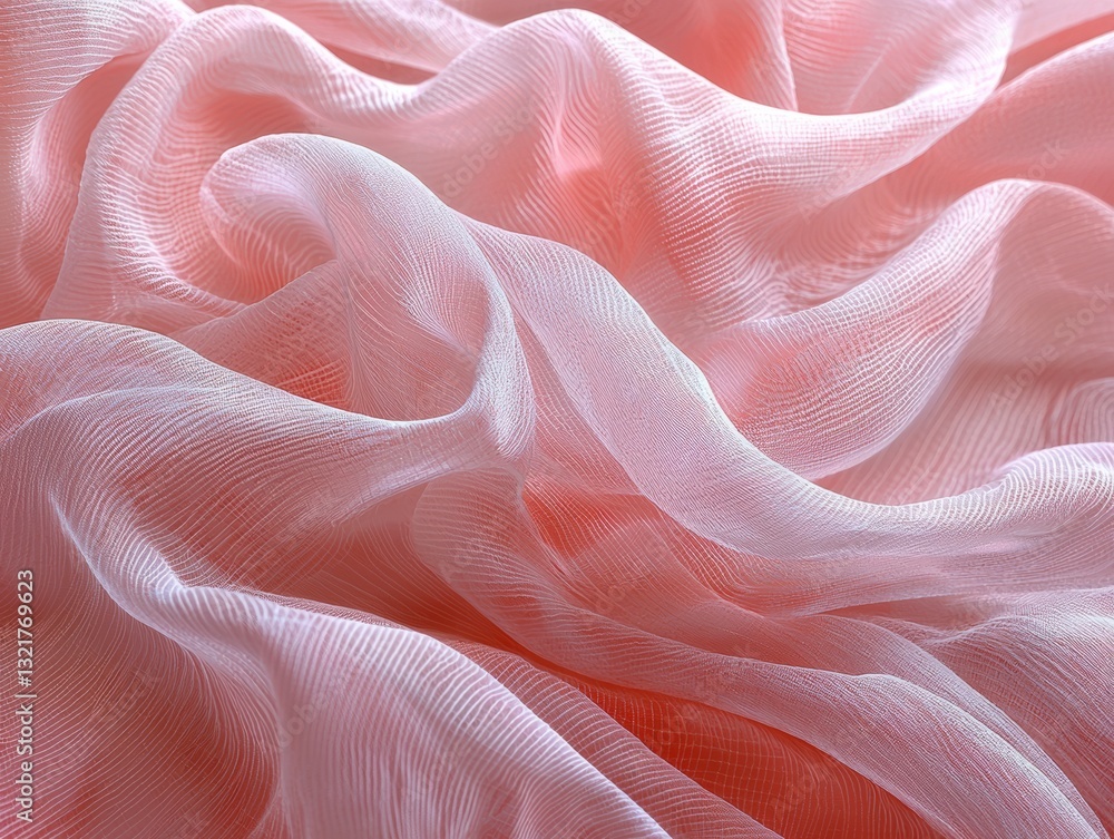 Ethereal elegance: Delicate waves of pink chiffon fabric texture background Ethereal elegance: Delicate waves of pink chiffon fabric texture background
