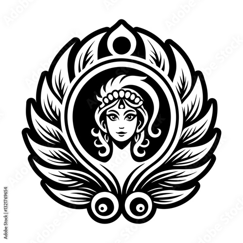 A glyph style icon of peacock goddess symbol