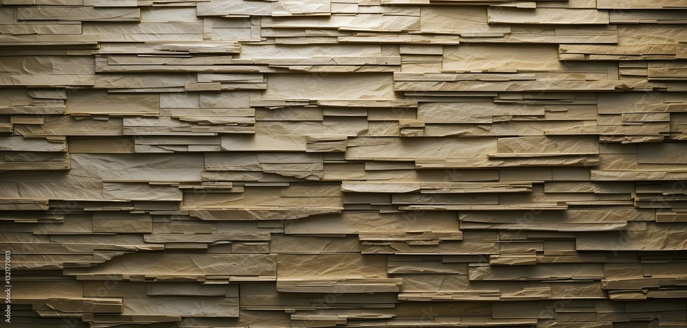 Warm Beige Stacked Stone Banner with Organic Texture. Layered Sandstone Cladding for Modern Interior Decor. Warm Beige Stacked Stone Banner with Organic Texture. Layered Sandstone Cladding for Modern Interior Decor.