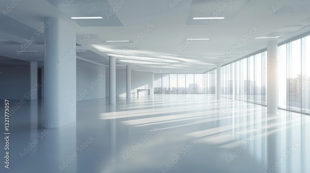 An Empty Modern Office Space Featuring Light And Reflections An Empty Modern Office Space Featuring Light And Reflections