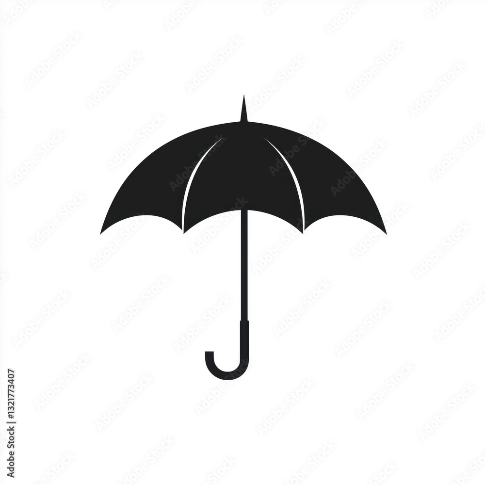 A bold black silhouette of an open umbrella, centered against a clean white background, representing protection, weather, and minimalist design A bold black silhouette of an open umbrella, centered against a clean white background, representing protection, weather, and minimalist design